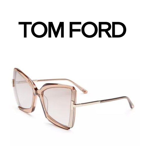 Tom Ford - Gia Semi Rimless Butterfly Sunglasses - Shiny Beige 57G - FT0… - Picture 2 of 11